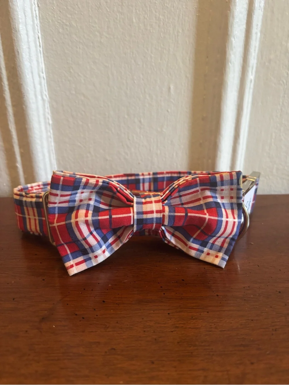 Dog Bow Tie Collar Red White & Blue Plaid- Classic Pattern